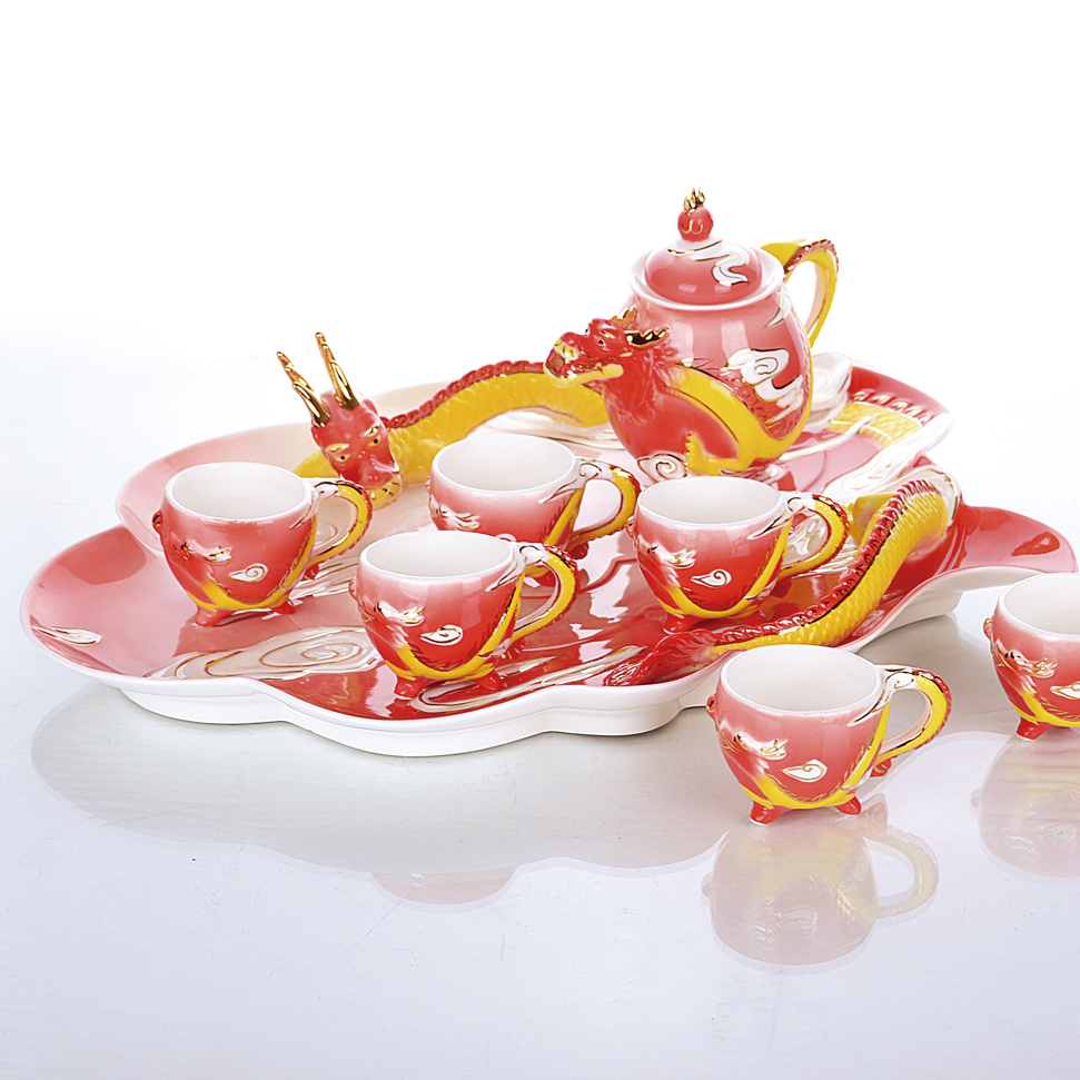 ڱ  巡 8  / Ʈ Ȩ Drinkware    ׸ ũ м  Ʈ  м   繫 /Ceramics Enamel Dragon 8 pcs/sets Home Drinkware Teapot Cup Painted fr